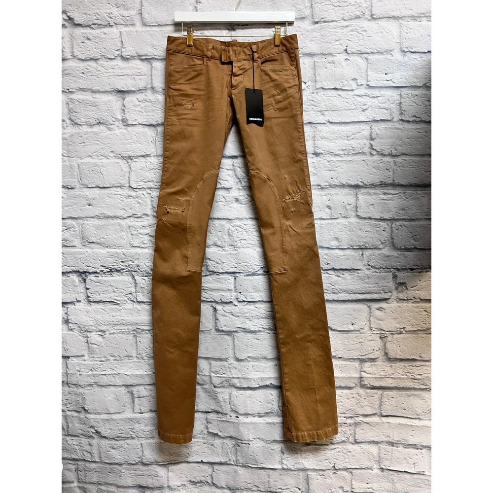 DSQUARED2 Pants Womens 38 Brown New Distressed Low Rise Twill S72KA1066